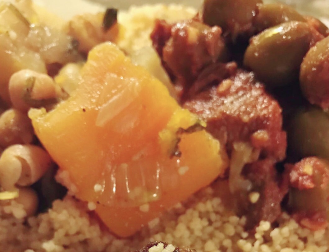 My Cuscus Dish with Vegetable soup + Meat and Olives Slow Roast