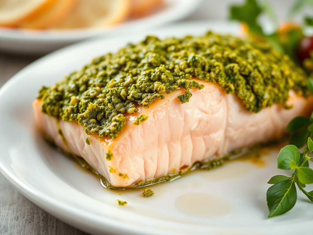 Baked Salmon with Pesto crust